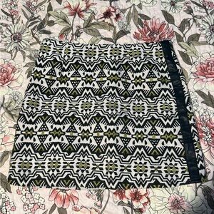 Ark & Co Black, White & Olive Geometric A-Line Mini Skirt